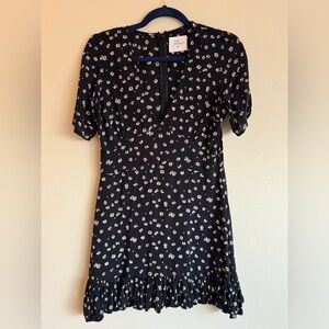 Black Floral Dress with Ruffle Hem